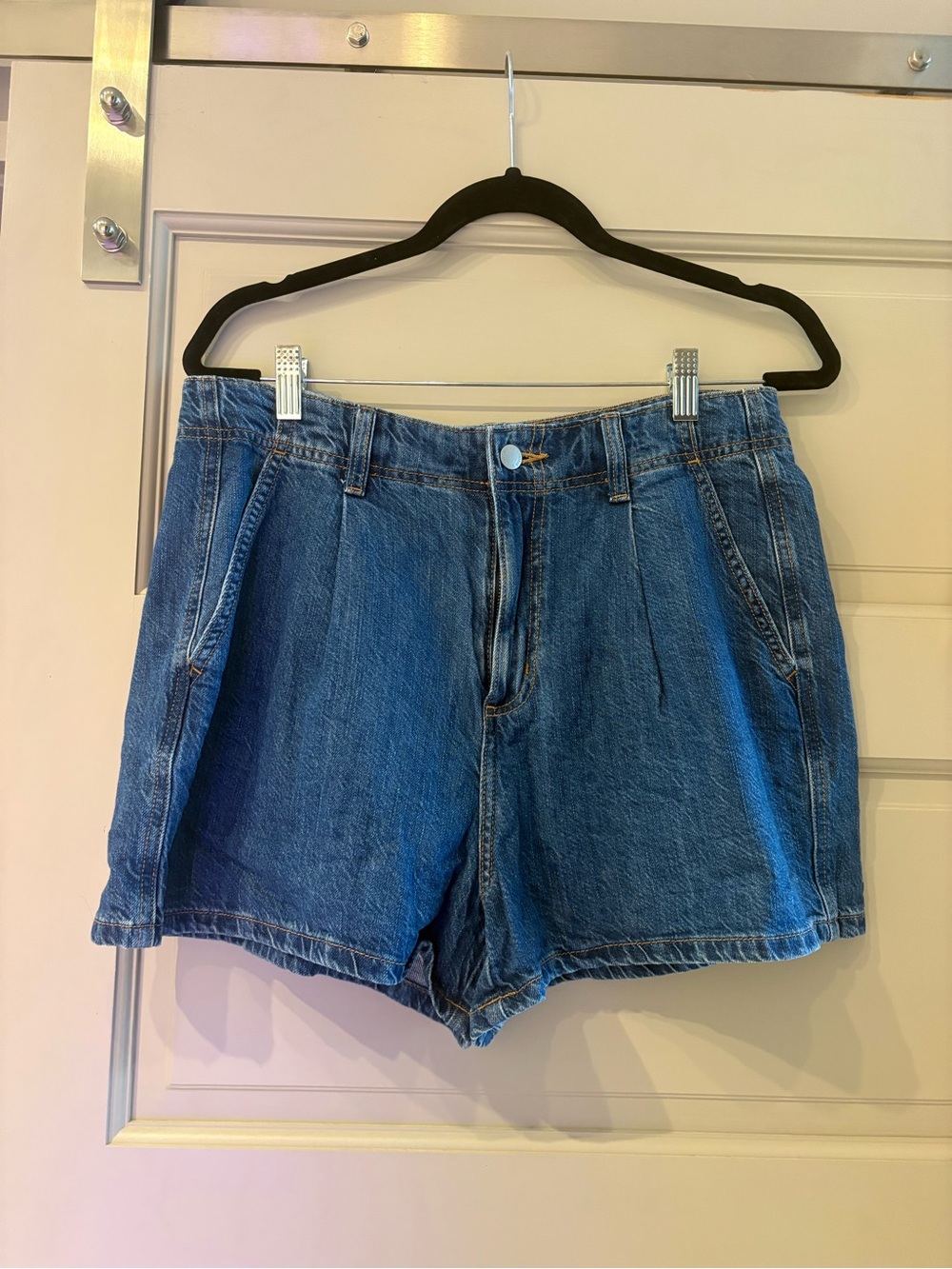 Denim High-Rise pleated Women’s Shorts - Blue